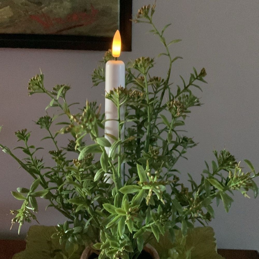 One 2-Pack Taper Candles Realistic Flicker available: White-4; Green-2; Mauve-2